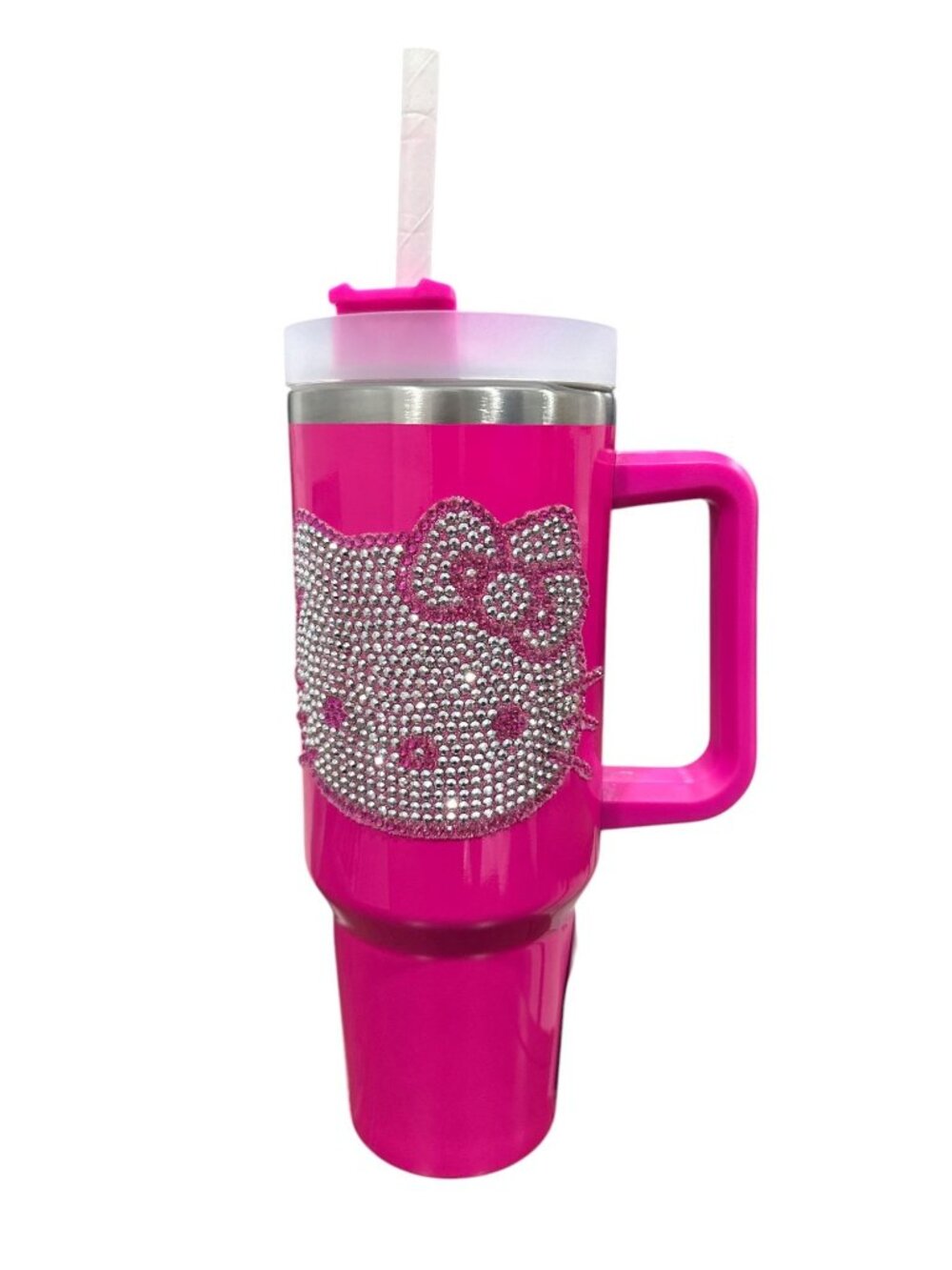 Hello Kitty Pink Rhinestone Tumbler With Handle & Straw 40 oz Stainless Steel In